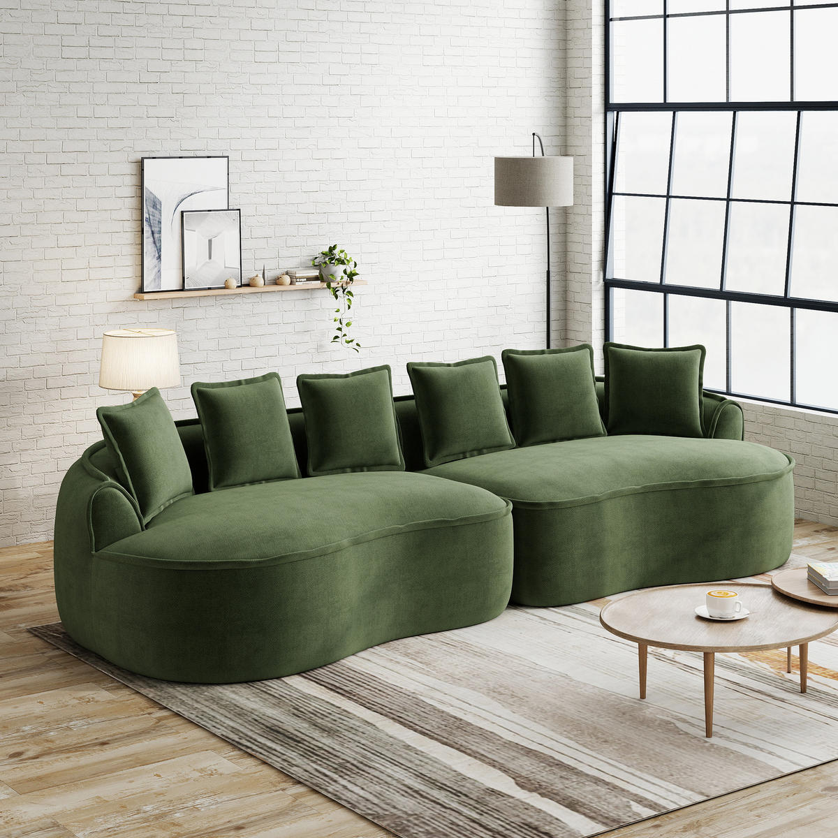 4-SITZER Sofa 320x114x67 cm aus Chenille-Stoff rahmenlos ohne Montage, grün - Grün, Textil (114/67/320cm)