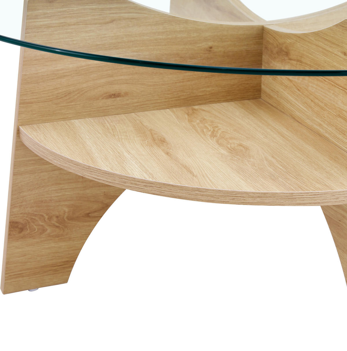 COUCHTISCH 80/80/36 cm mit Sicherheitsglasplatte und fächerförmigem MDF-Gestell, Transparent/Naturholz - Naturfarben, Holzwerkstoff (80/80/36cm) - Redom