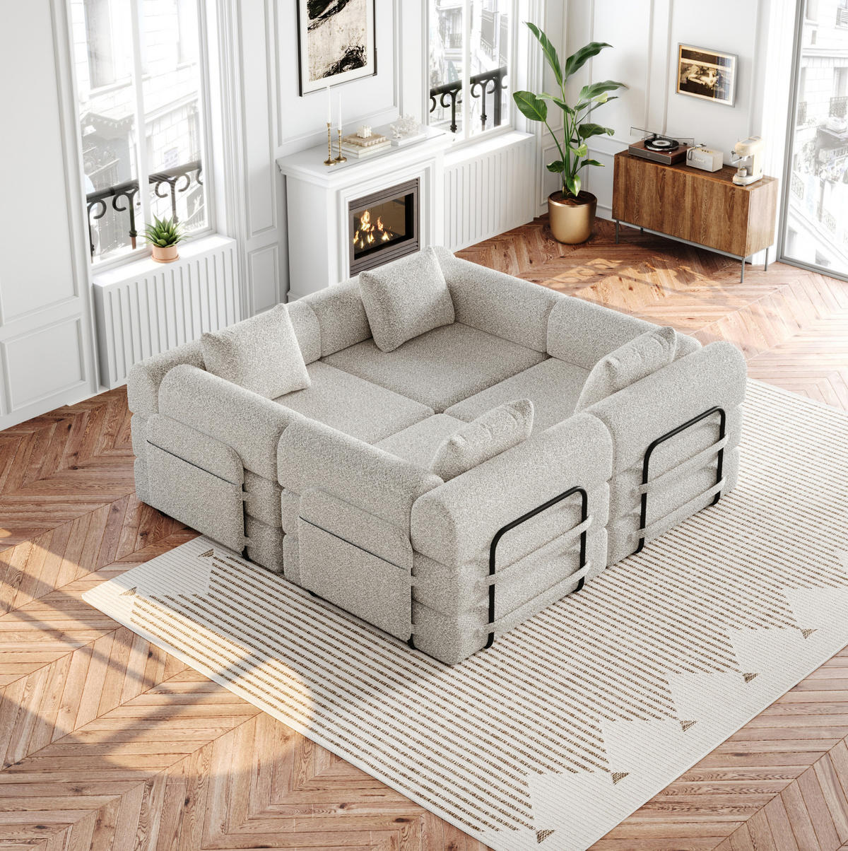 SCHLAFSOFA 2-in-1 aus Chenille – klappbar mit Armlehnenfach in Khaki - Beige, Textil (91.4/69.8/183.8cm) - BEAOK