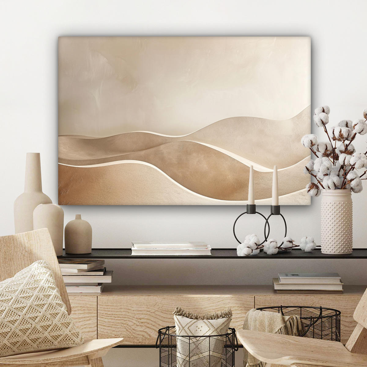 LEINWANDBILD Beige - Natur - Abstrakt - Modern Wanddeko 90x60 cm - Beige, Textil (90/60cm) - MuchoWow