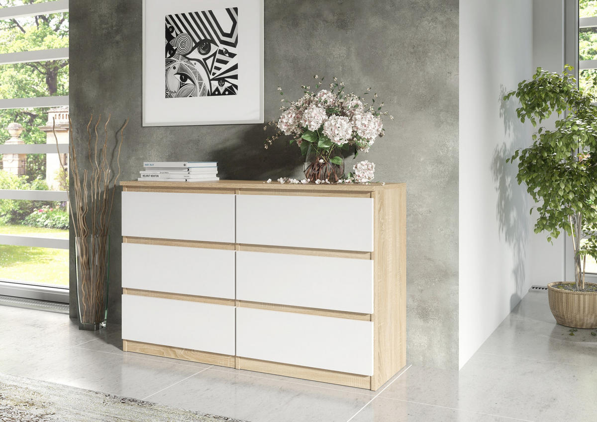KOMMODE Sonoma, Weiß 139/79/39 - Weiß/Sonoma Eiche, Holzwerkstoff (139/79/39cm) - RAUMHIRSCH FURNITURE
