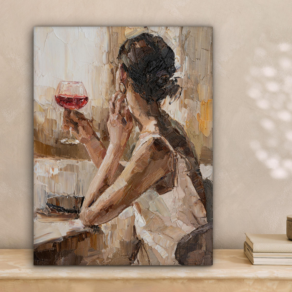 LEINWANDBILD Ölgemälde - Frau - Wein 30x40 cm - Hellbraun, Textil (30/40cm) - MuchoWow