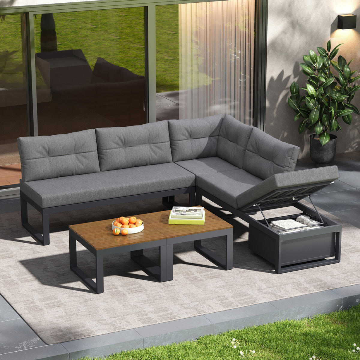 GARTENMÖBELSET modular mit Liegefunktion 191,5 x 191,5 cm Grau - Grau, Metall - Beauniv