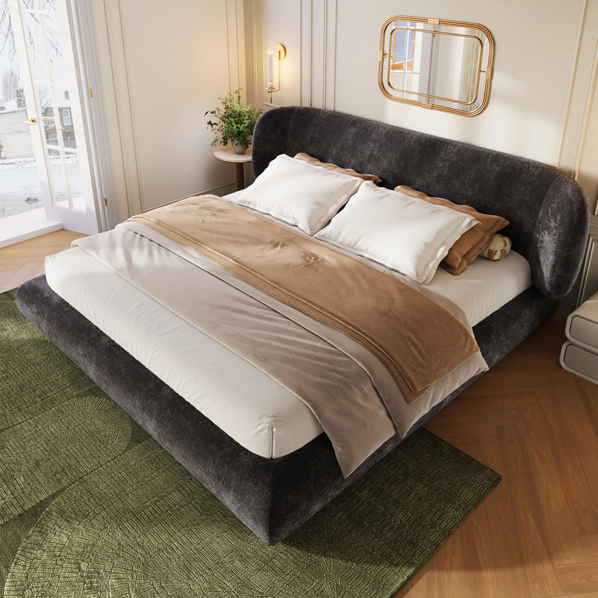 POLSTERBETT aus Chenille 140x200 cm Grau mit Lattenrost und gepolstertem Kopfteil - Grau, Textil (140/200cm) - Modfu