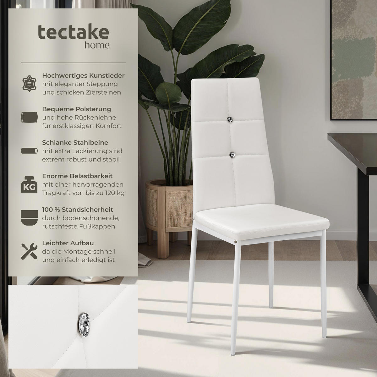 ESSZIMMERSTUHL 6er Set Julien 40 x 42 x 97 cm weiß - Weiß, Textil (42/97/40cm) - tectake