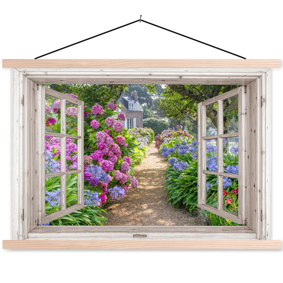 POSTER Hortensie - Durchsichtig - Blumen - Sommer - Lila - Weg 90x60 cm - Lila, Textil (90/60/0.15cm) - MuchoWow