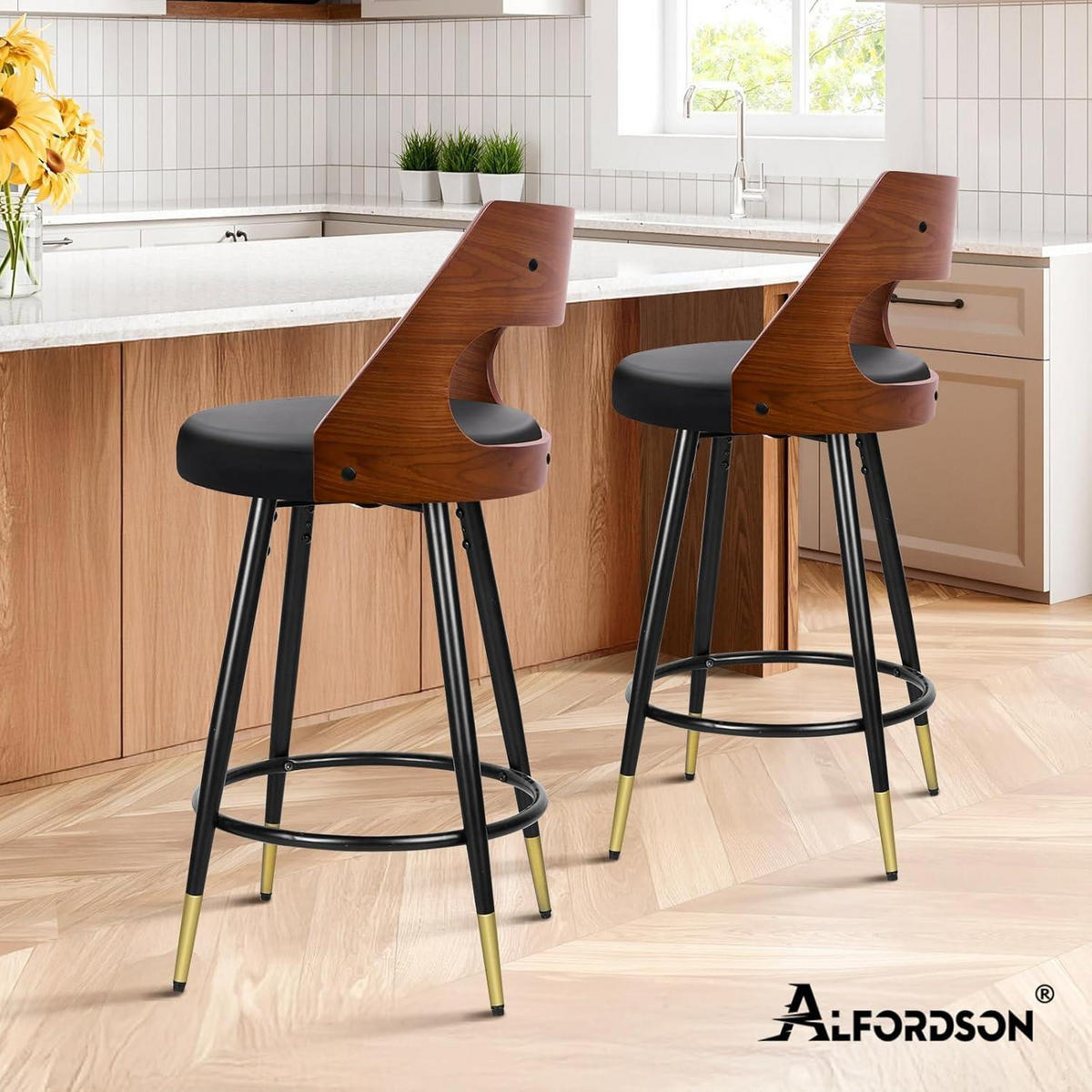 BARHOCKER 2-teiliges Set Holz-Sitz Schwarz 65 cm - Multicolor, Metall (47/92/50cm)