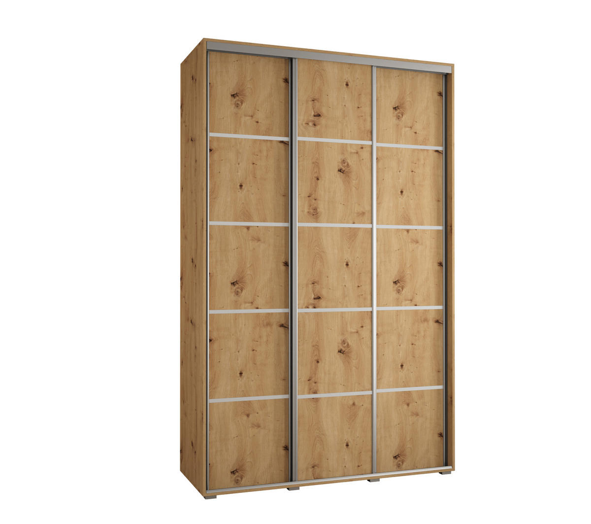 SCHWEBETÜRENSCHRANK 235,2/150/45 3-türig - Silberfarben/Eiche Artisan, Holz/Metall (150/235/45cm) - Abiks Möbel