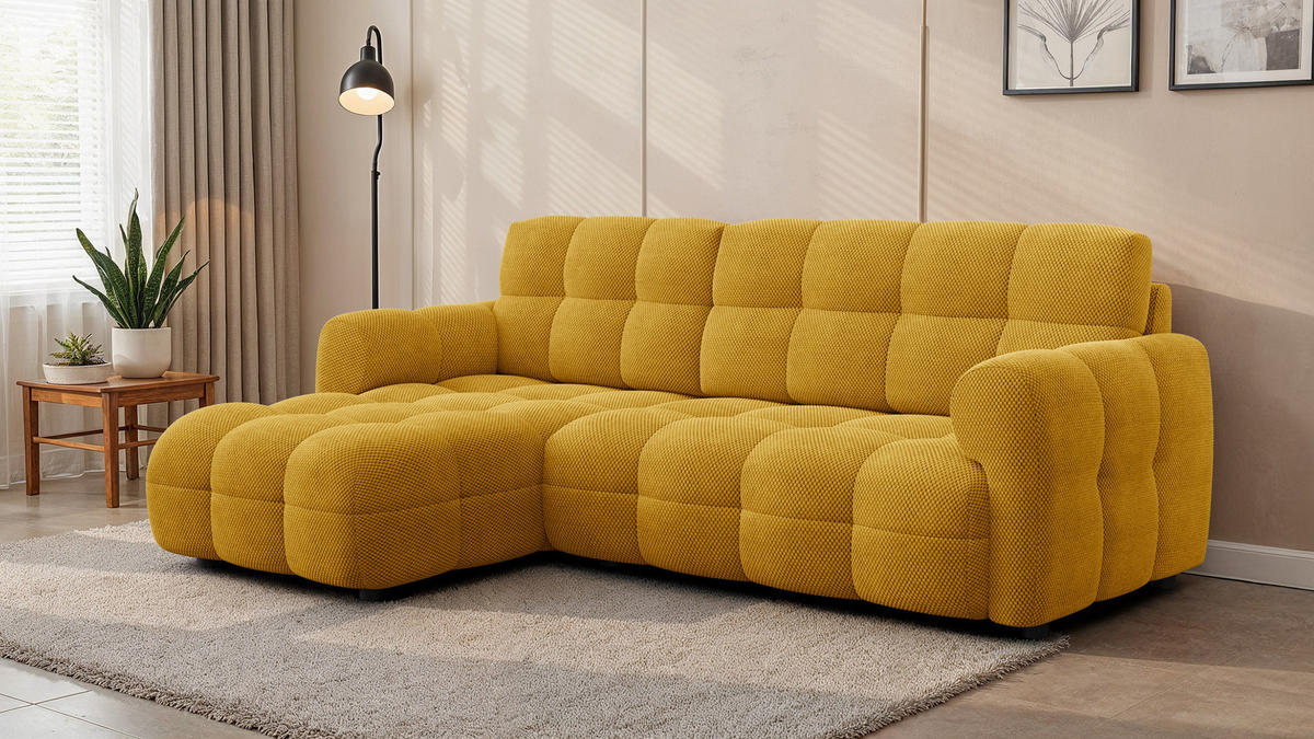ECKSOFA MELLOW 3-Sitzer, safran - Gelb/Schwarz, Holz/Textil (232/156cm) - Courtois Laville