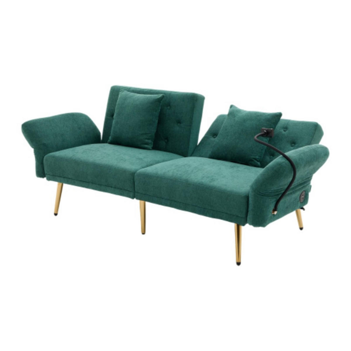 2-SITZER-SOFA mit zwei USB-Anschlüssen, Handyhalterung, verstellbarer Rückenlehne und Metallfüßen – Smaragdgrün - Dunkelgrün, Textil (78/78/173cm) - KOMHTOM