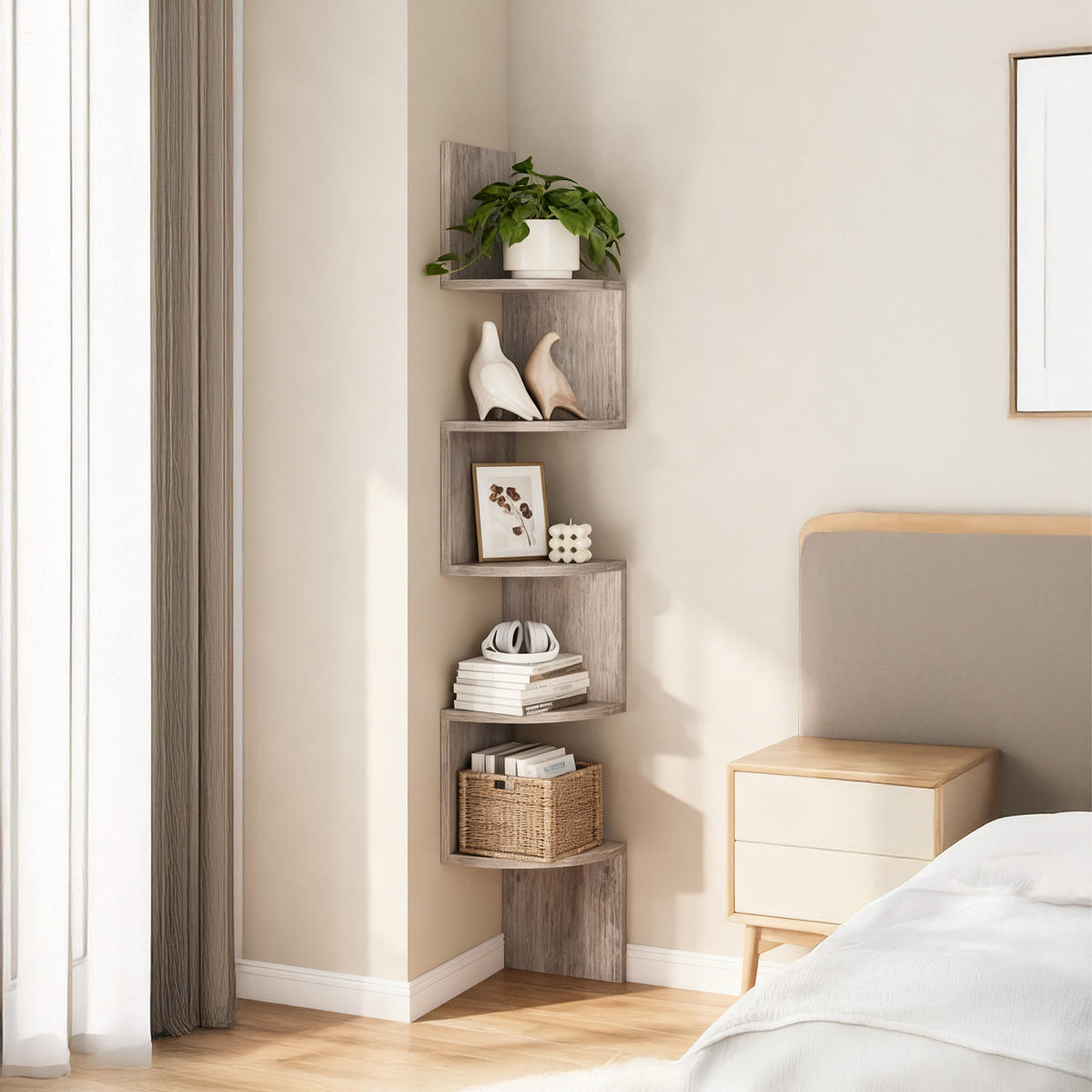 ROHOVÝ regál - šedá, kompozitní dřevo (20/125/20cm) - Relaxdays