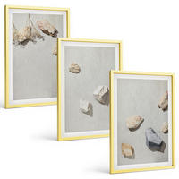 BILDER SET 3er Set - 40x60 cm Goldrahmen - Boho-Stranddekorationen aus Steinen - Goldfarben, Kunststoff (40/60cm) - TULUP