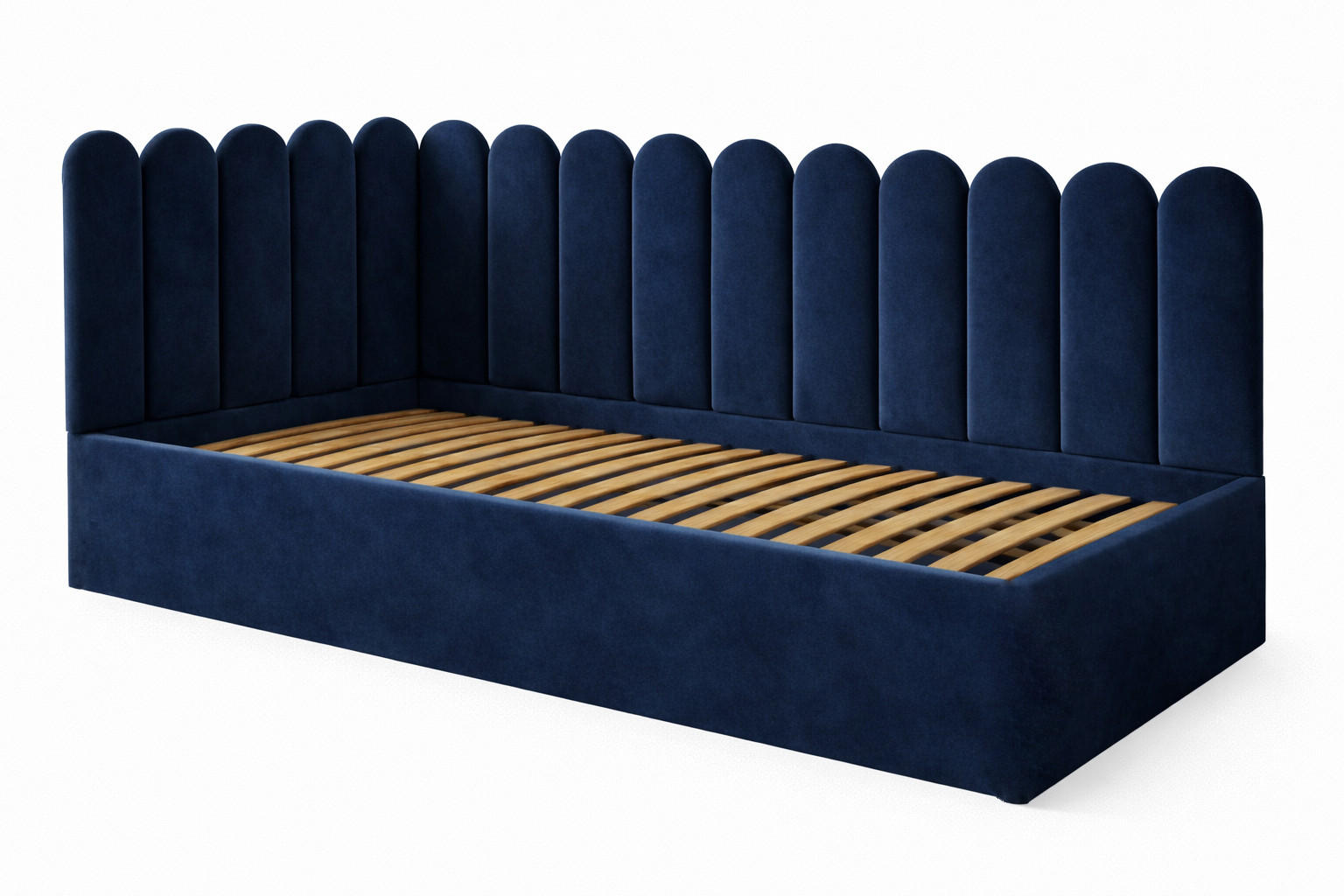 JUGENDBETT Junior Dunkelblau Samtvelours mit Wandpaneelen - 90x200 cm - Bettkasten - Dunkelblau, Holzwerkstoff/Textil (90/200cm) - Ravio