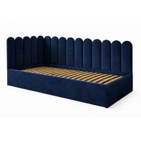 JUGENDBETT Junior Dunkelblau Samtvelours mit Wandpaneelen - 90x200 cm - Bettkasten - Dunkelblau, Holzwerkstoff/Textil (90/200cm) - Ravio
