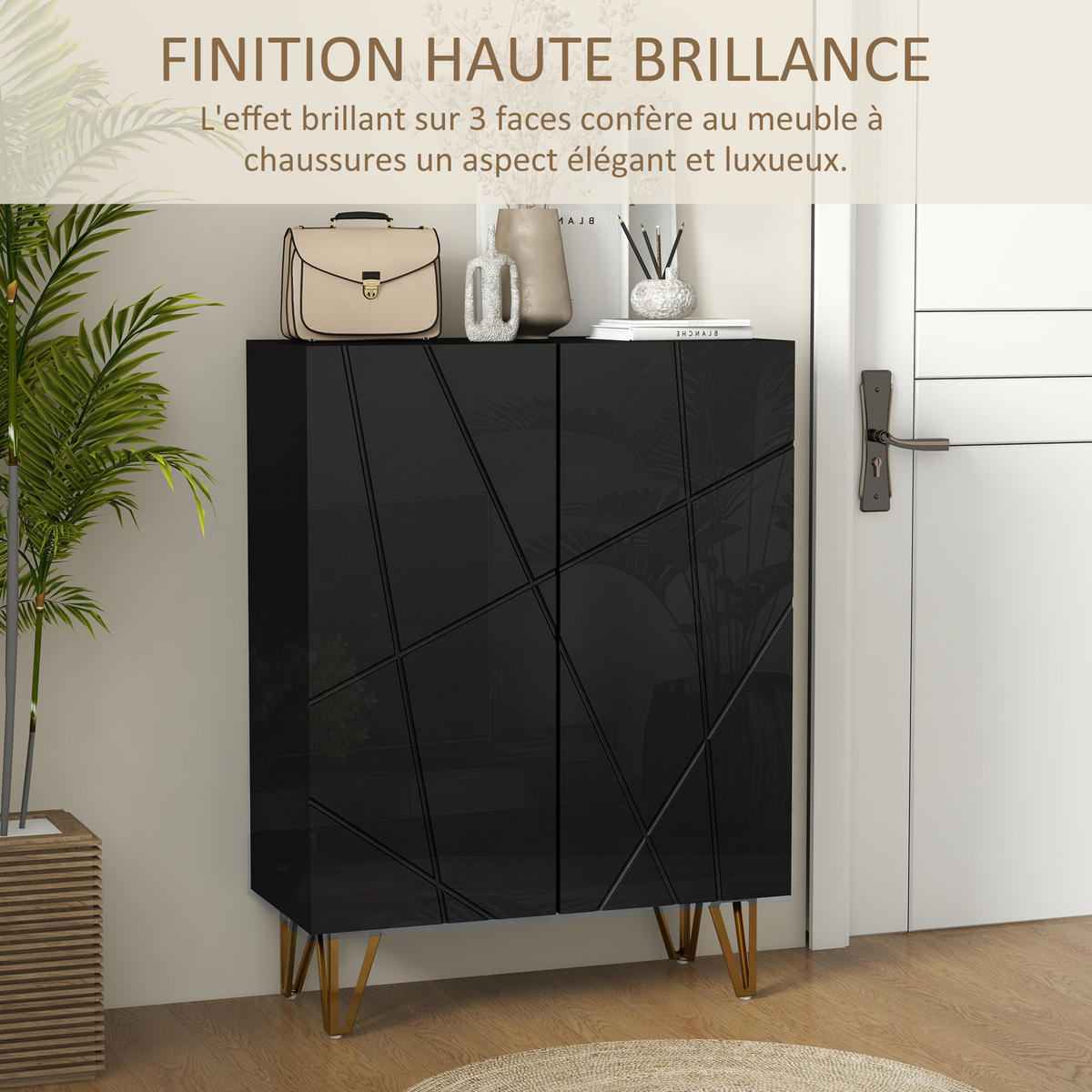 SCHUHSCHRANK DE-15015 2 Türen mit verstellbaren Böden Schwarz Hochglanz - Schwarz, Holzwerkstoff (72/95/31.5cm) - ComfortXL