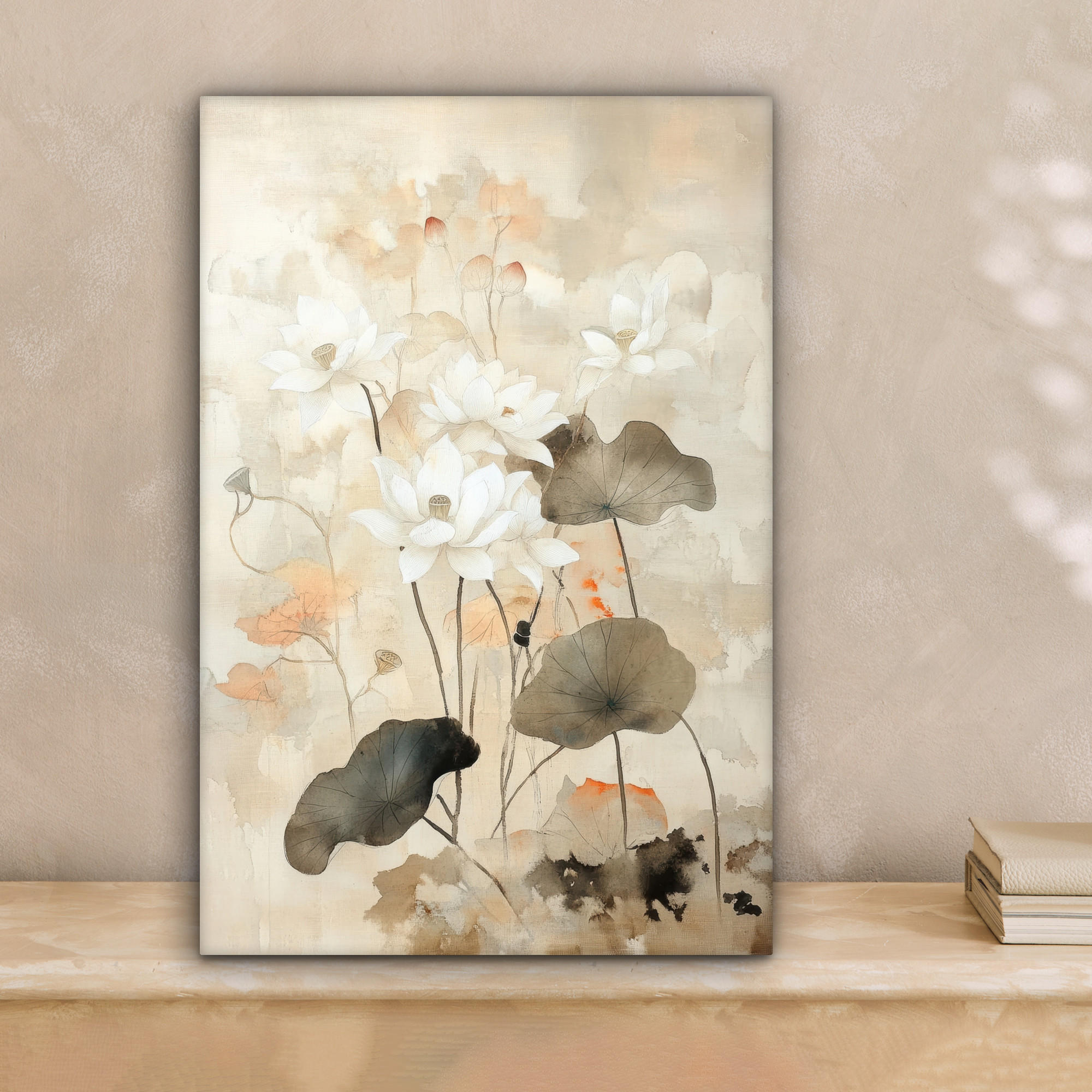 LEINWANDBILD Blumen - Japandi - Wabi sabi 20x30 cm - Sandfarben, Textil (20/30cm) - MuchoWow