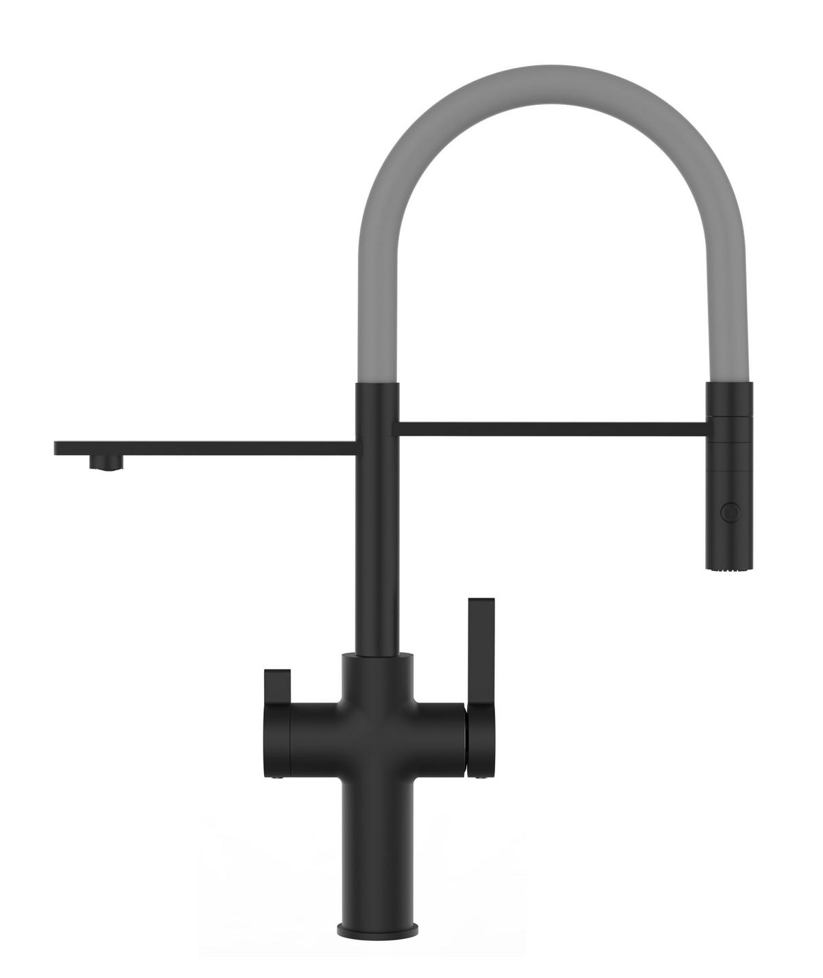 NIEDERDRUCK-3-WEGE-KÜCHENARMATUR, Schwarz Matt und Grau, 2-Strahl-Brause - Grau, Metall (20.61/48/20.61cm) - VIZIO