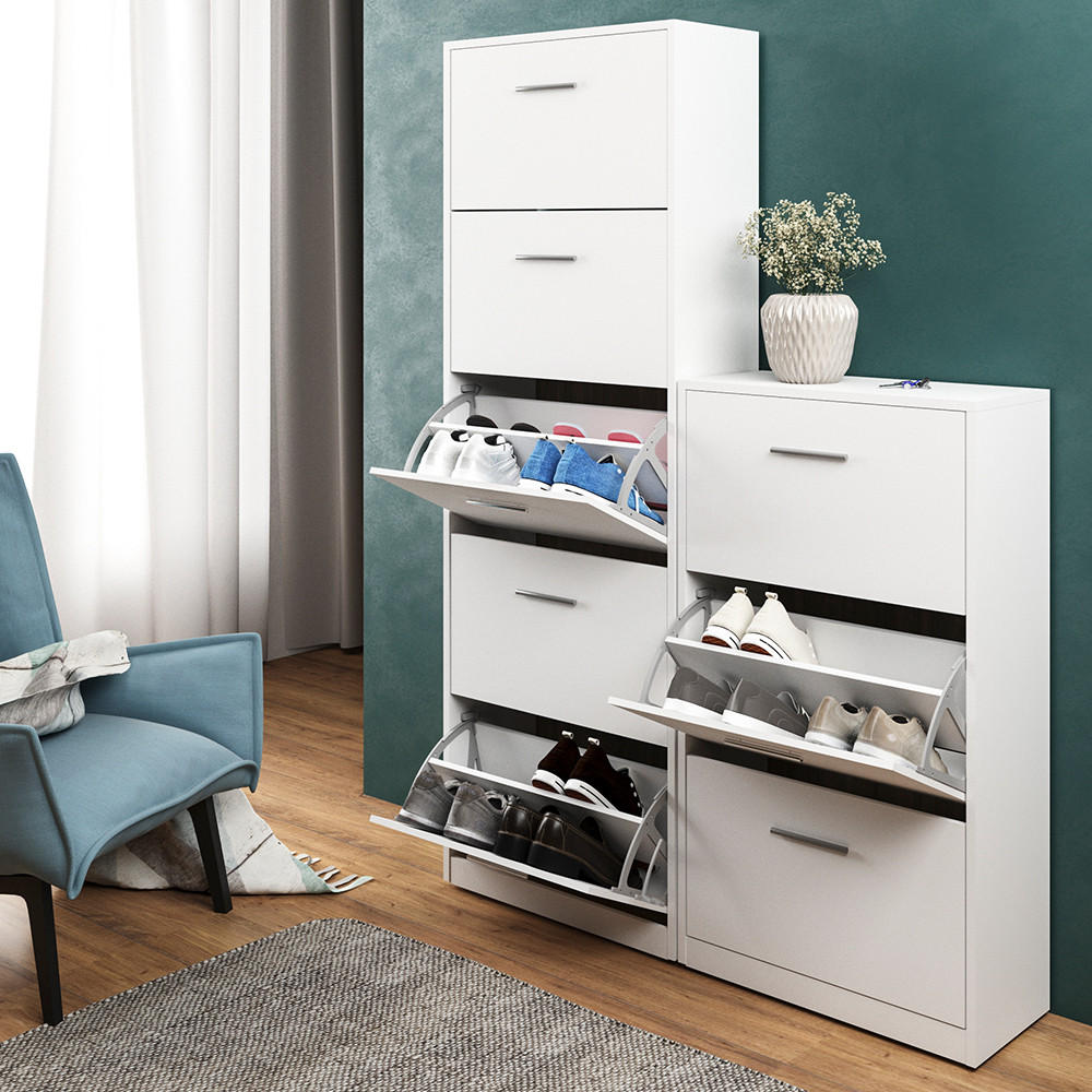 SCHUHKIPPER Gizmo Weiß 59 x 169.5 cm - Weiß, Holzwerkstoff (59/169.5/22cm) - Vicco