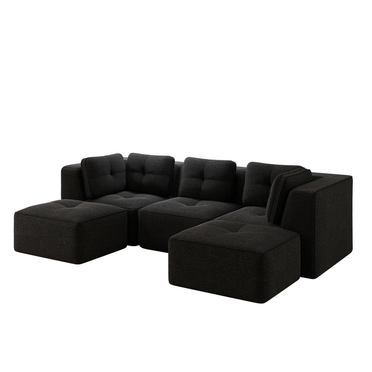 ECKSOFA 297/177/69 cm schwarz aus Cord mit modularem Design ohne Montage - Schwarz, Textil (177/297cm) - OKWISH