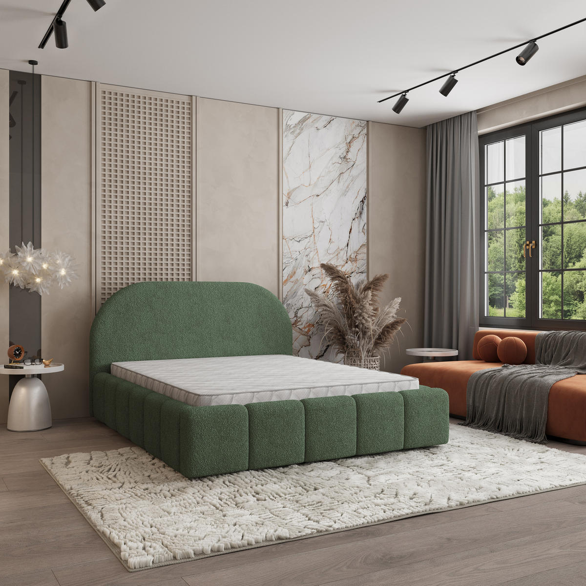 POLSTERBETT FLUSSO 180x200 cm mit Bettkästen - Grün - Grün, Holz (180/200cm) - MASSENO
