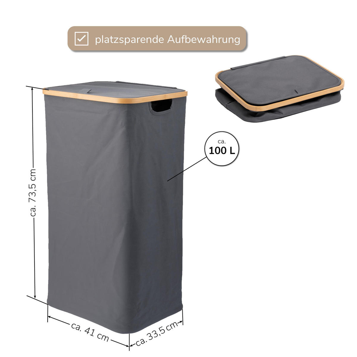 WÄSCHESAMMLER 100 Liter, grau - Grau, Textil (41/73.5/33.5cm) - bremermann