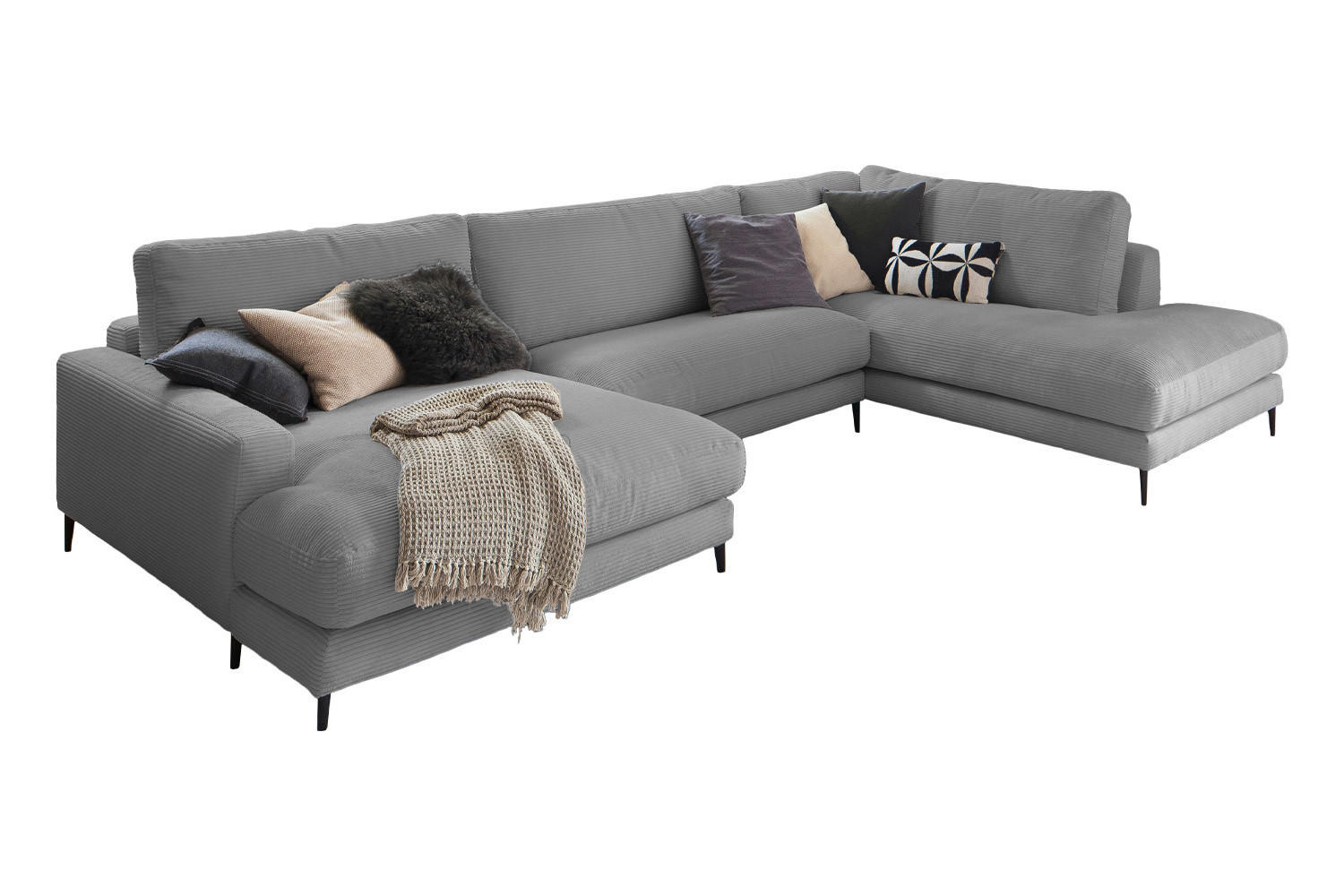 WOHNLANDSCHAFT CARA Grau Cord - Schwarz/Grau, Textil (341/84/223cm) - KAWOLA