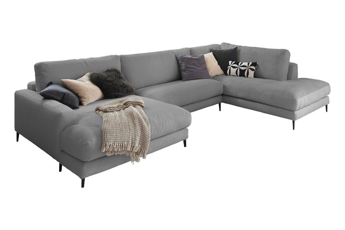 WOHNLANDSCHAFT CARA Grau Cord - Schwarz/Grau, Textil (341/84/223cm) - KAWOLA