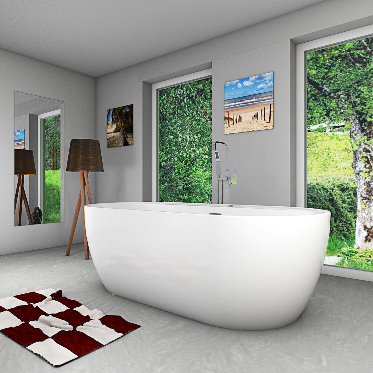 FREISTEHENDE Wanne F29 180x90cm Whirlpool Luft & Wasser Armatur AF05 - Weiß, Glas/Kunststoff (90/58/180cm) - AcquaVapore by Sandra Jentho