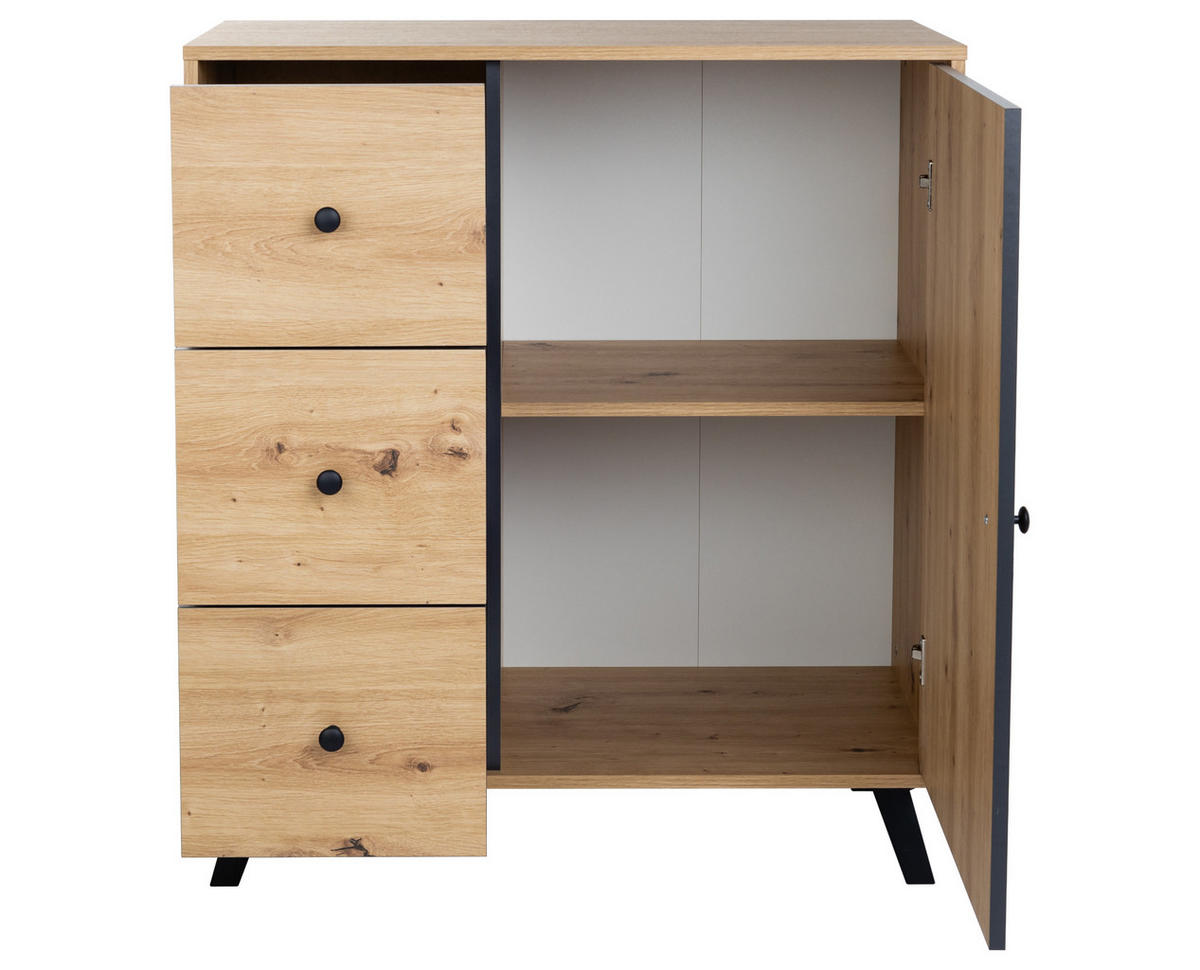 KOMMODE Berlin Metallgriffe - Schwarz/Eiche Artisan, Holzwerkstoff/Metall (82/92/40cm) - arthur berndt