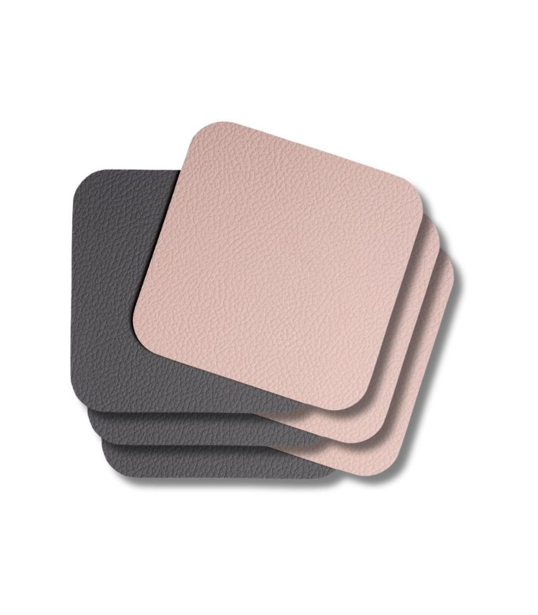 UNTERSETZER - Veganes Leder - Grau / Rosa - doppelseitig - 10 x 10 cm - 6 Stück - Pink, Kunststoff (10/10cm) - Cookinglife
