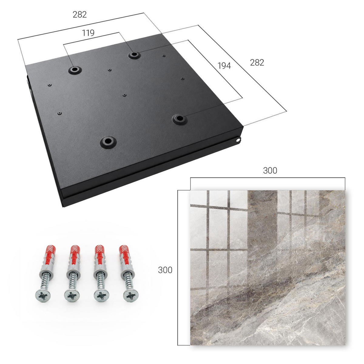 SCHLÜSSELBOX Schwarz 30x30 cm- Türöffnung nach rechts - Steintextur - Grau, Metall (30/30/5cm) - TULUP