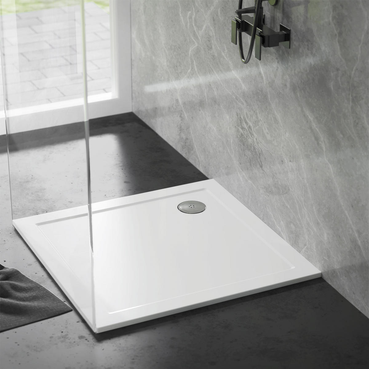 DUSCHWANNE 90x90 cm eckig Weiß Duschtasse mit Ablaufgarnitur - Weiß, Kunststoff (90/4/90cm) - LuxeBath