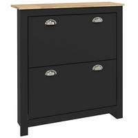 SCHUHSCHRANK Schwarz Eiche MDF Metall klappbar mit 2 Fächern 1 Stück - Schwarz, Holzwerkstoff (79/90.5/23cm) - PANGIVO