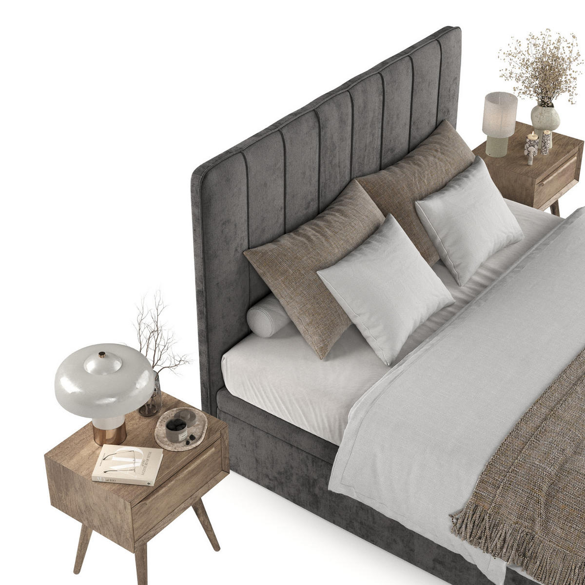 POLSTERBETT Vienna mit Stauraum 200/200 cm Stahl im Lotta Stoff - Schwarz/Graphitfarben, Holz/Holzwerkstoff (200/200cm) - AltaBeds