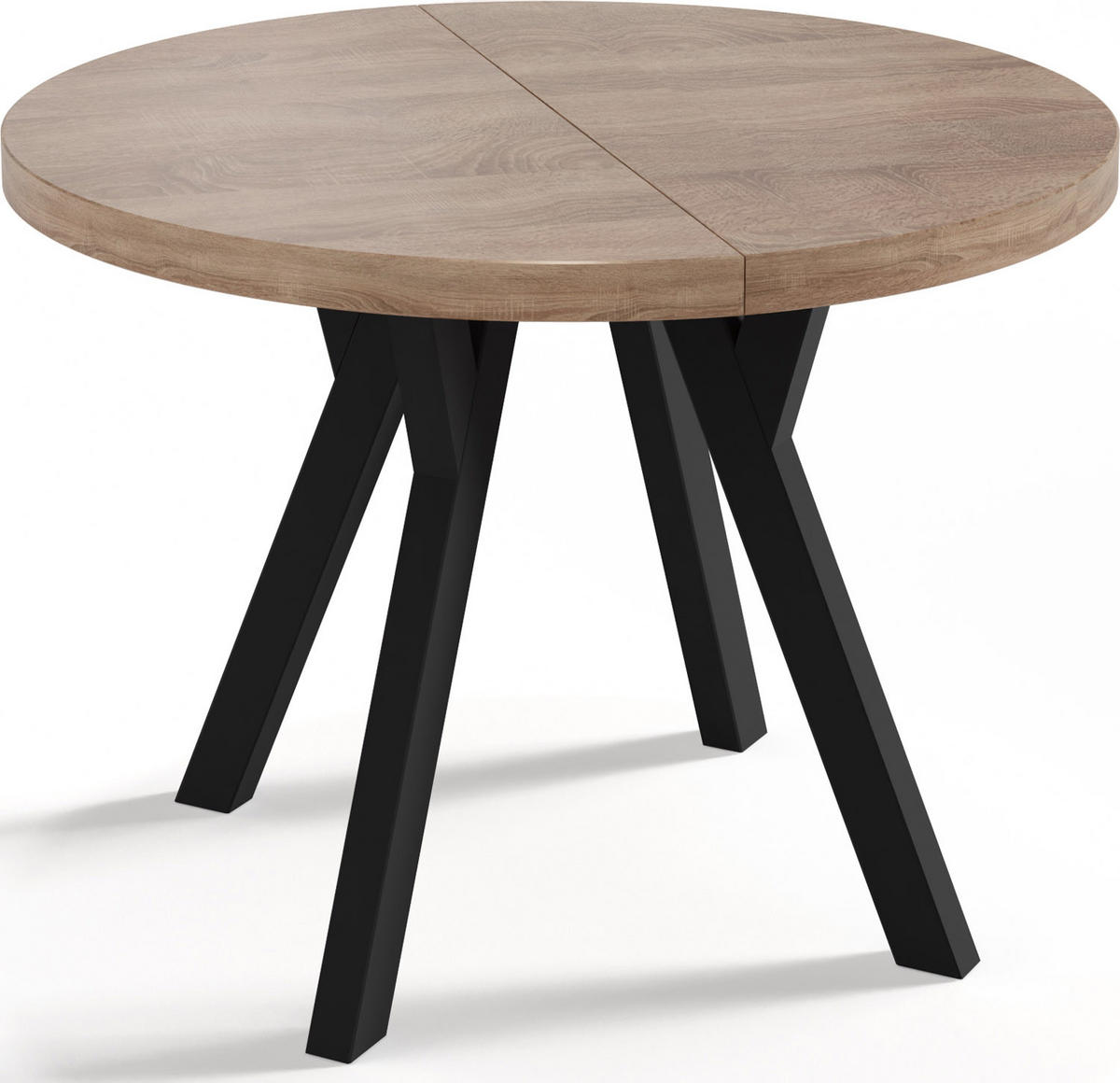 ESSTISCH Twixy runder ausziehbarer, Sonoma Eiche 90-170/90/76 cm - Schwarz/Sonoma Eiche, Holz/Holzwerkstoff (90/90/76cm) - WFL GROUP