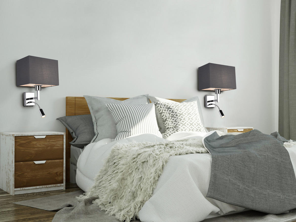 WANDLAMPE mit Schalter & Leselampe Grau, Höhe 31cm - Grau, Textil/Metall (25/31/24cm) - meineWunschleuchte