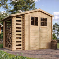 HOLZHAUS GARTENHAUS mit Brennholzschuppen -Hochwertige abschließbare Tür - 3,53 + 0,97 m2 - M386F - Beige, Holz (272/218/206cm) - Timbela