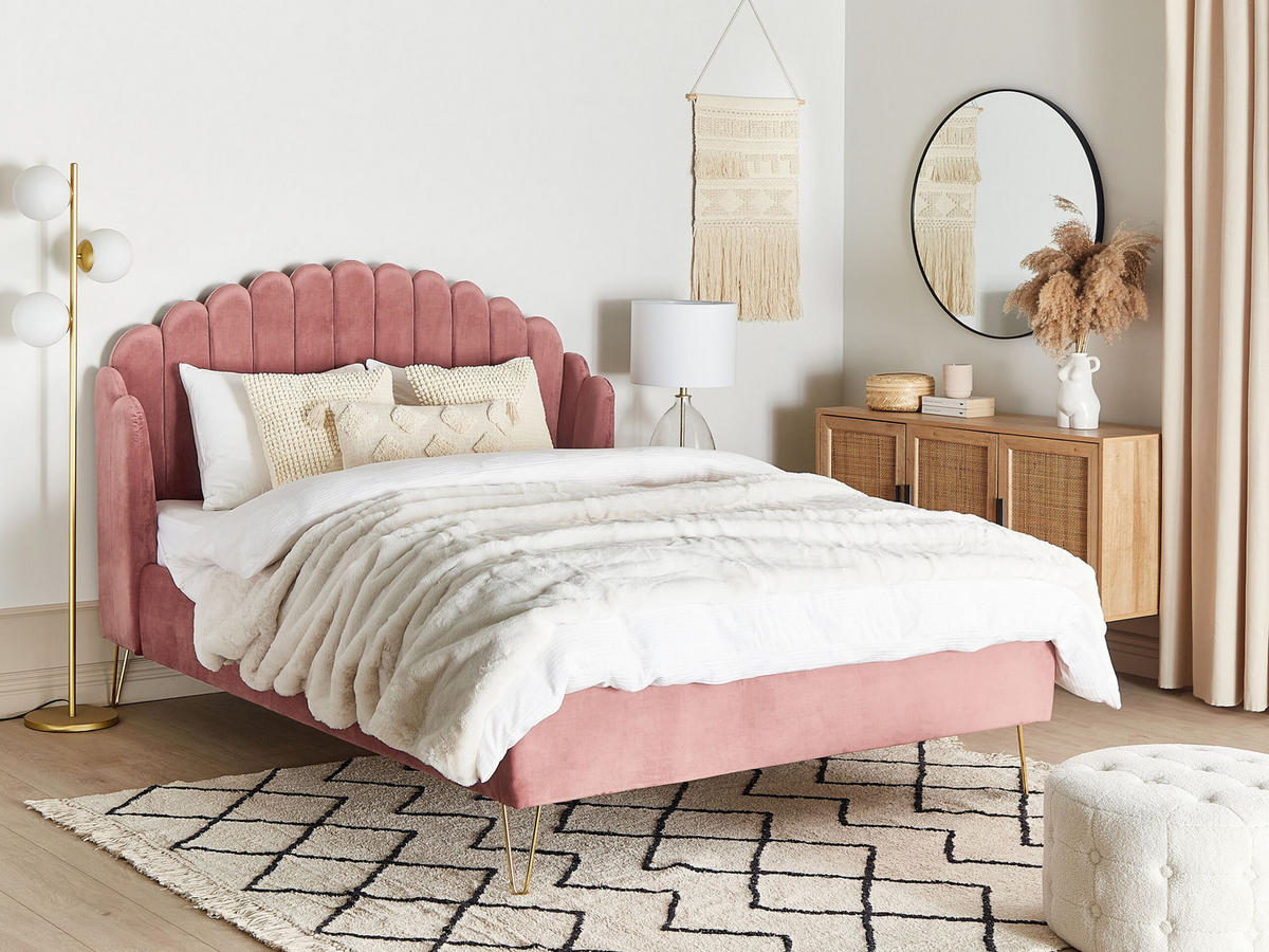 POLSTERBETT 140/200cm Rosa Ambillou - Pink, Textil (140/200cm) - Beliani