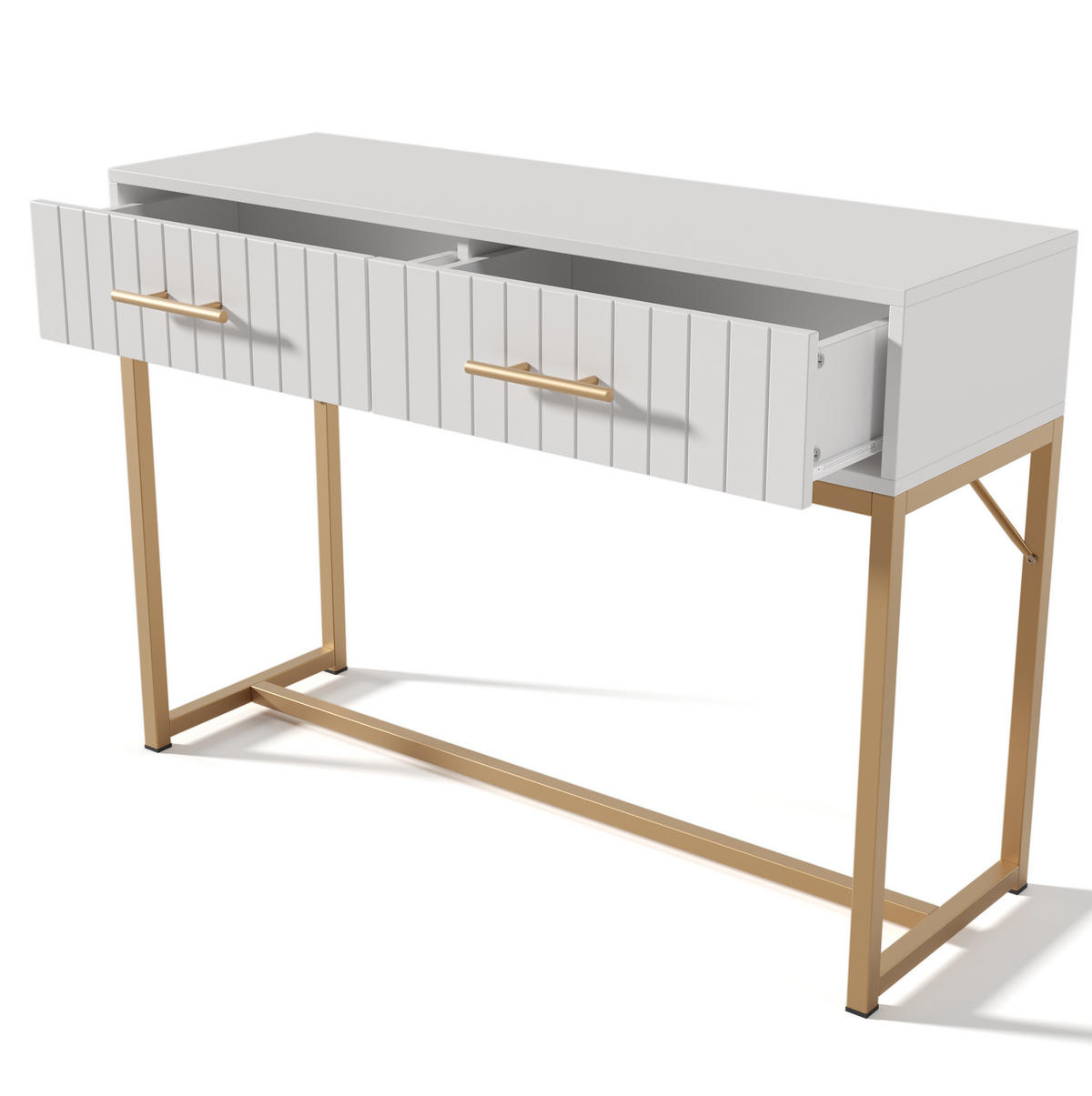 SCHMINKTISCH 100/45/75 cm mit 2 Schubladen, geriffelter Front und Metallsockel aus Spanplatte, Weiß - Weiß, Holzwerkstoff (100/45/75cm) - Redom