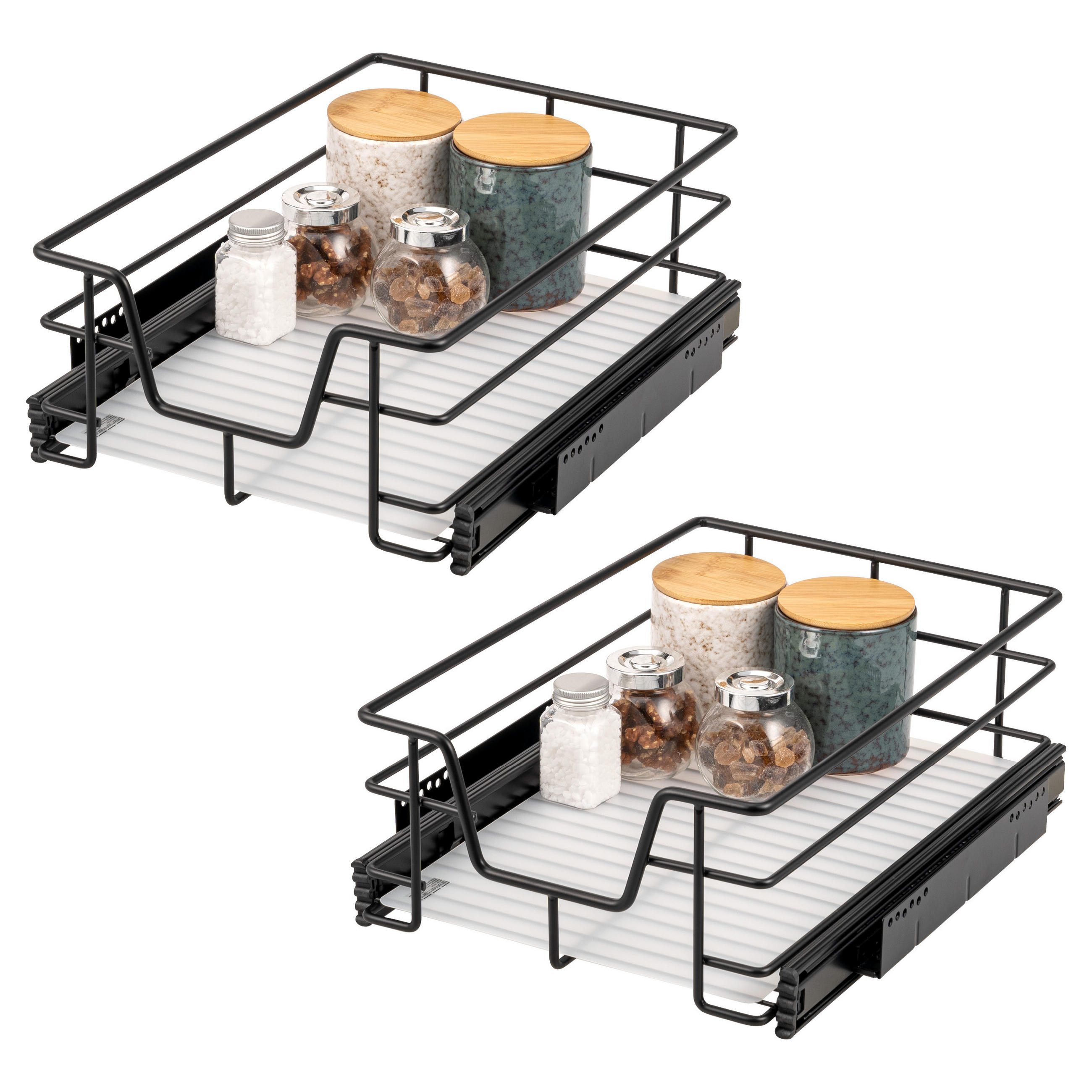 TELESKOPSCHUBLADEN (2er Set), für 40 cm Schrank, Metall, Schwarz - Chromfarben/Schwarz, Metall (37/14/44cm) - bremermann