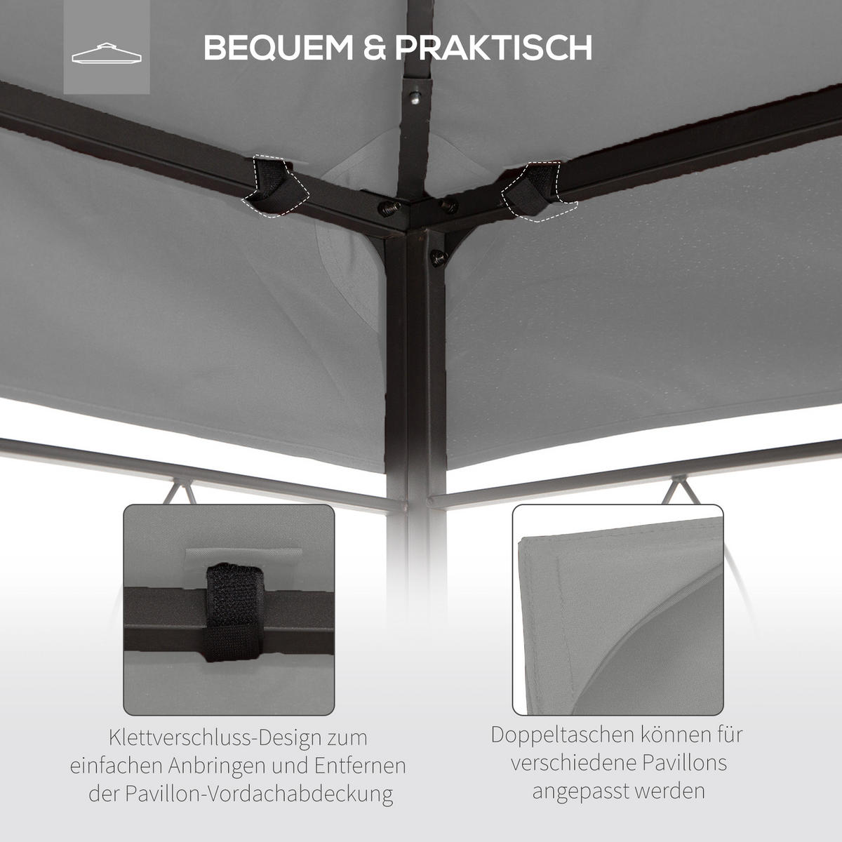 PAVILLON-ERSATZDACH aus Polyester 4x3 m in Hellgrau mit Doppeldach - Hellgrau, Textil (300/20/400cm) - Modfu
