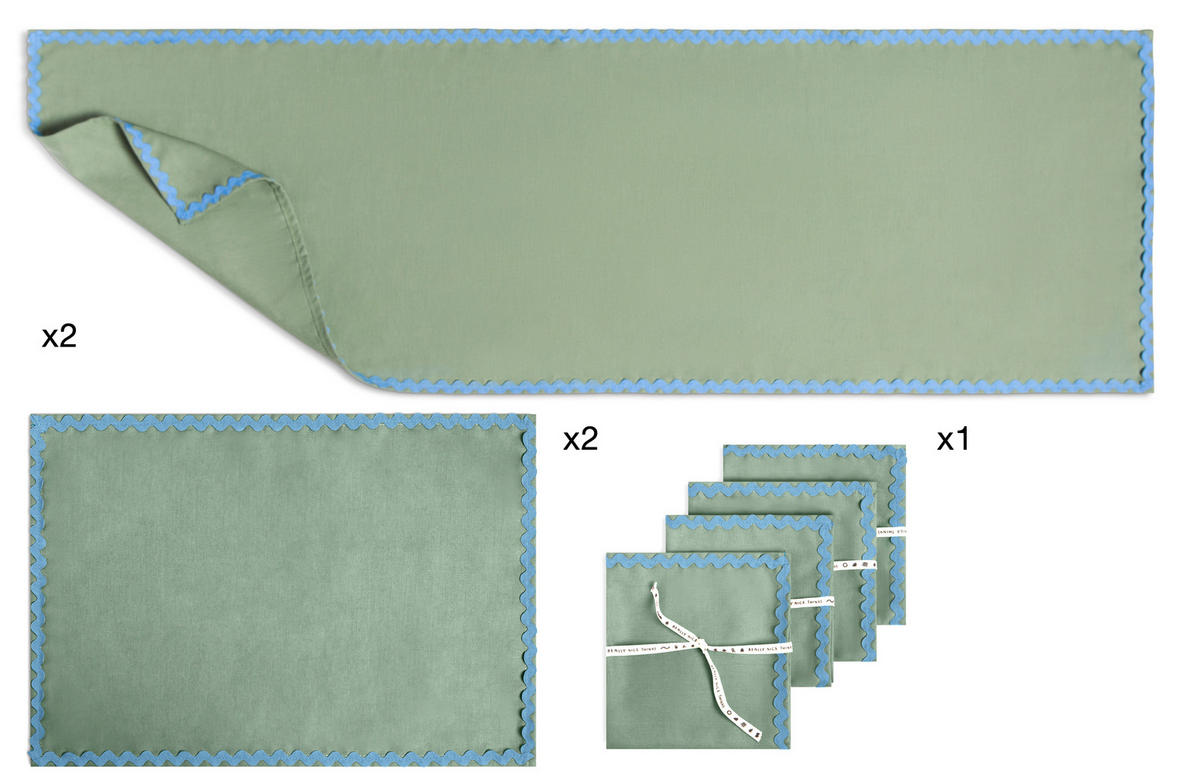 TISCHET 8-teilig, 100% Leinen, türkis und blau SET WAVY - Türkis, Textil (40/130cm) - RNT By Really Nice Things