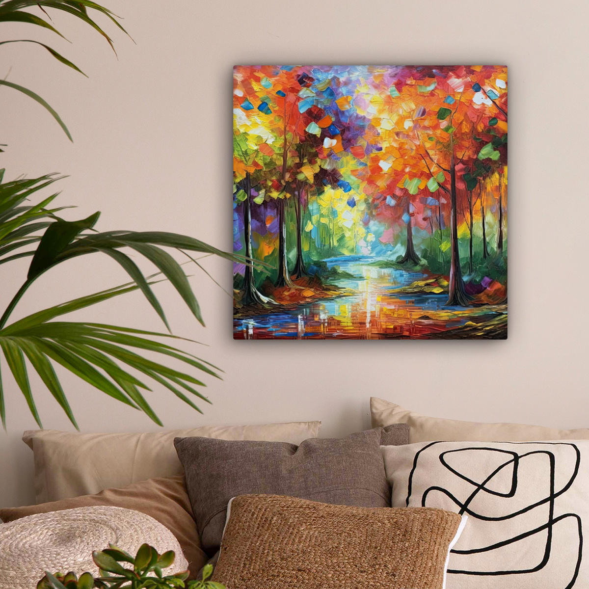 LEINWANDBILD Landschaft - Wald - Farben - Natur Wandbild Wohnzimmer 50x50 cm - Multicolor, Textil (50/50cm) - MuchoWow
