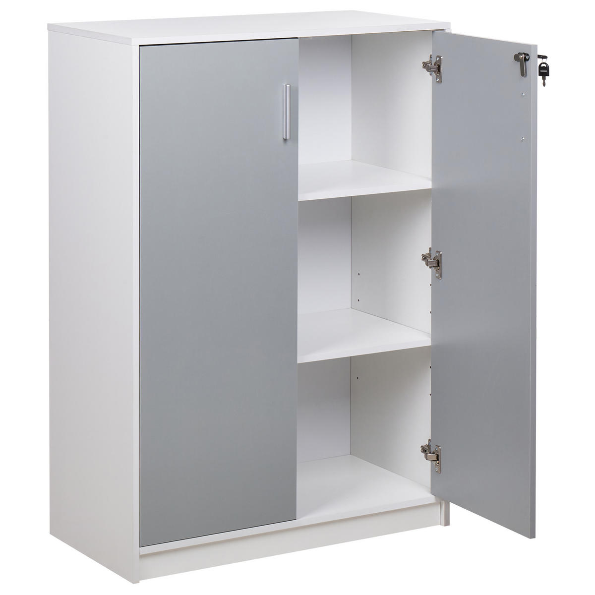 AKTENSCHRANK hellgrau/weiß 117 cm 2 Türen Zehna - Weiß/Grau, Holzwerkstoff (80/117/40cm) - Beliani
