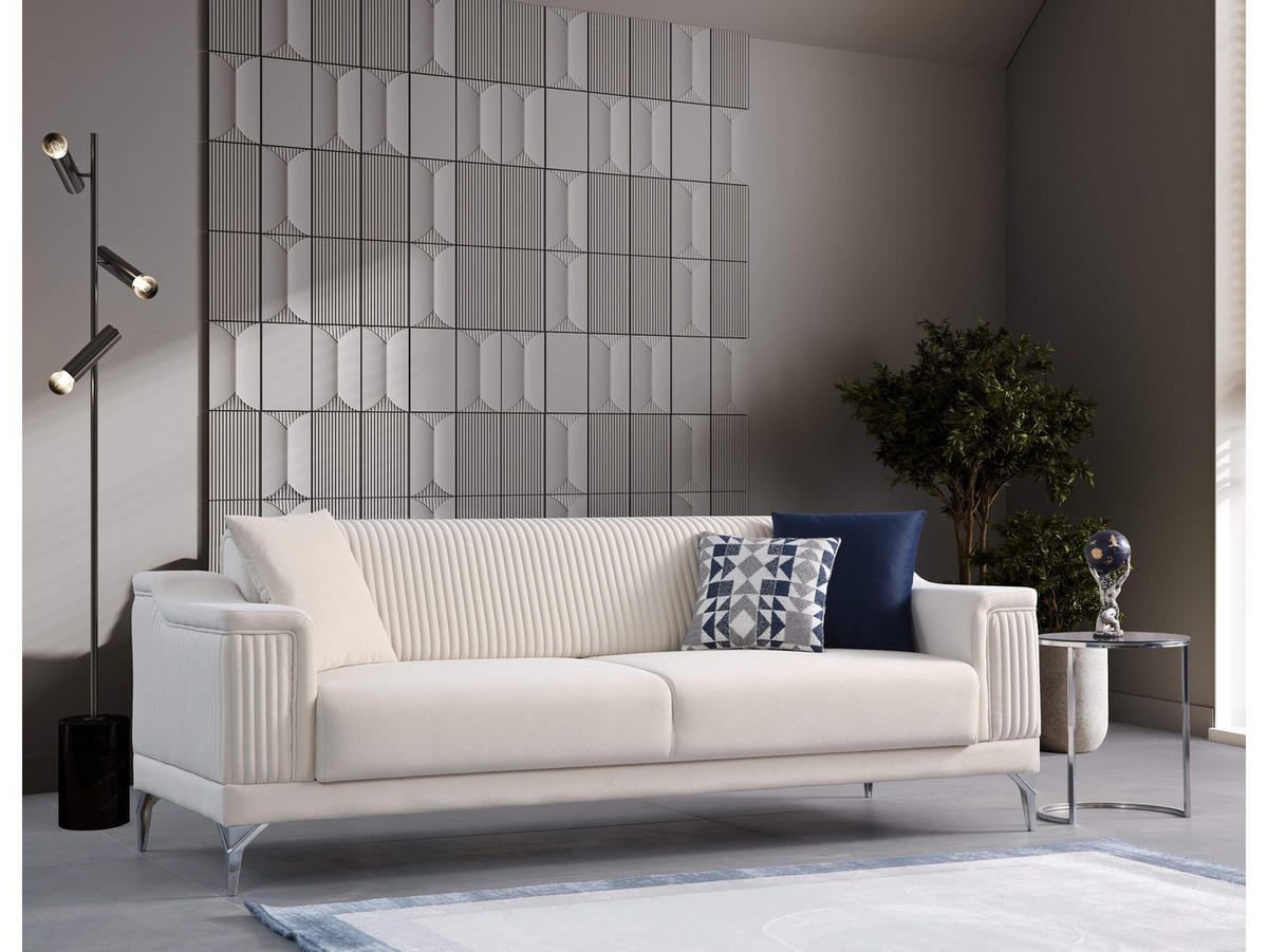SOFA Santiago 3-Sitzer Samtstoff Creme - Creme, Textil/Metall (230/86/93cm)