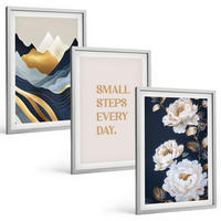 BILDER SET 3er Set - 40x60 cm Silberner Rahmen - Abstrakte Berge und Blumen Inspiration - Silberfarben, Kunststoff (40/60cm) - TULUP