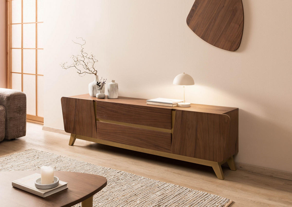 TV-BOARD Nussbaum-Echtholzfurnier 200x40x55 braun lackiert BUTTERFLY #110 - Braun, Holz (200/55/40cm) - Massivmoebel24