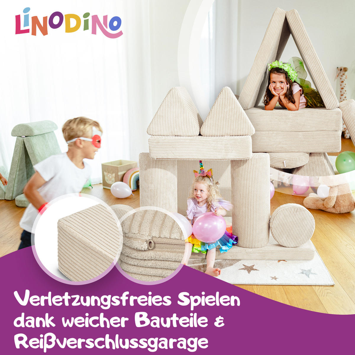 SPIELSOFA Kinder Fantasiewelt 8tlg - Beige, Textil (150/55/66cm) - Linodino