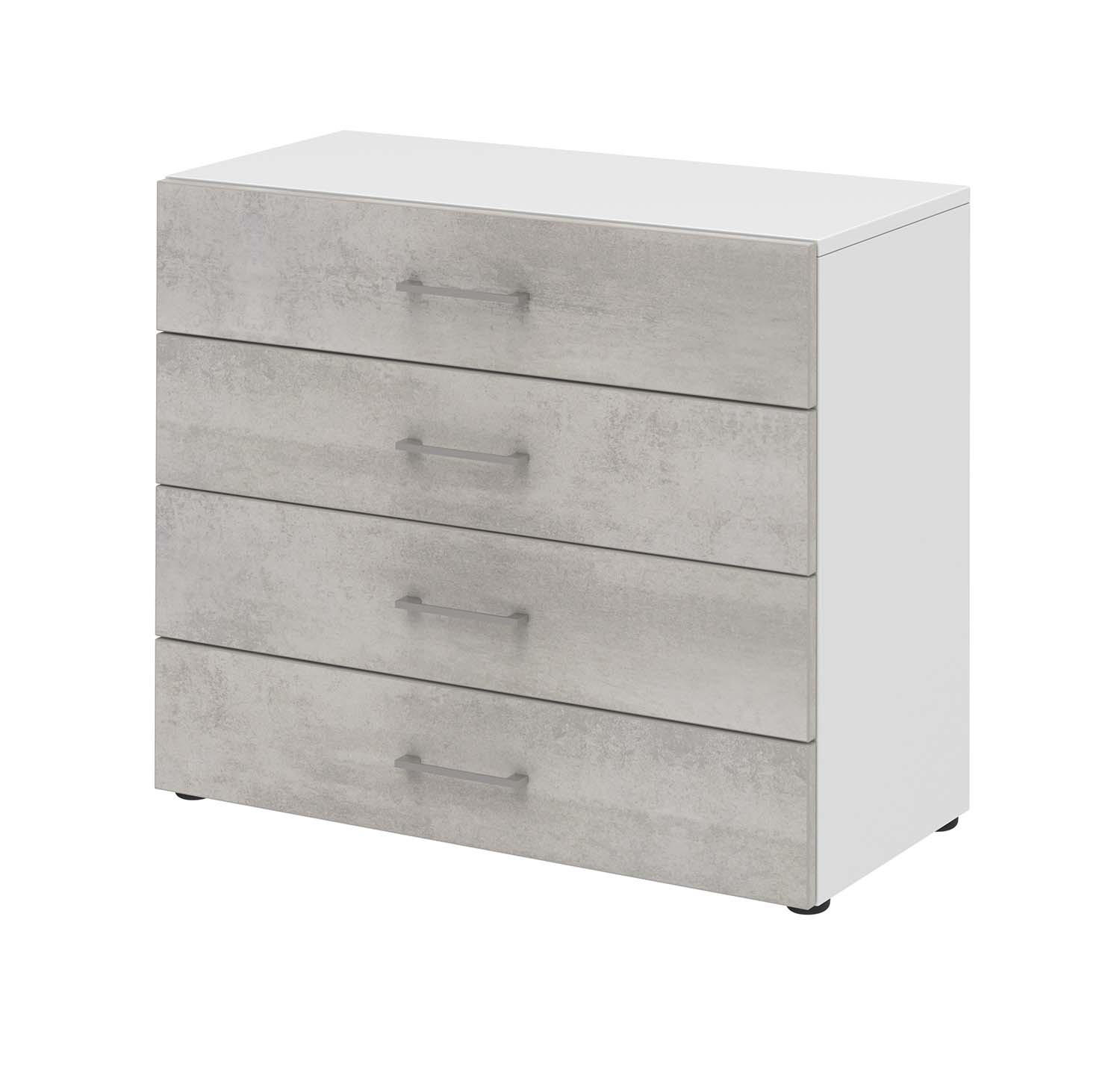 AKTENSCHRANK - 4 Schubkästen - Weiß/Beton - Grau, Holzwerkstoff (80/72/34.4cm) - Röhr