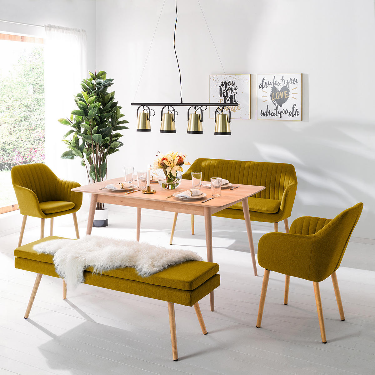 KÜCHENSOFA - Currygelb, Eichenholz/Holz (130/85/62cm) - home24